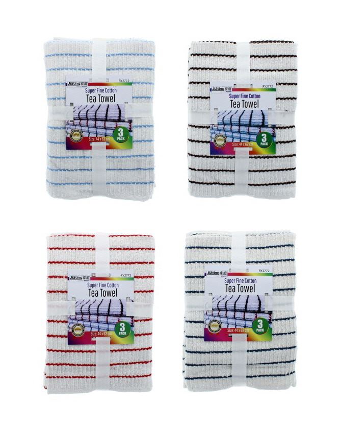 3PK ASSORTED SUPER FINE TEA TOWELS
