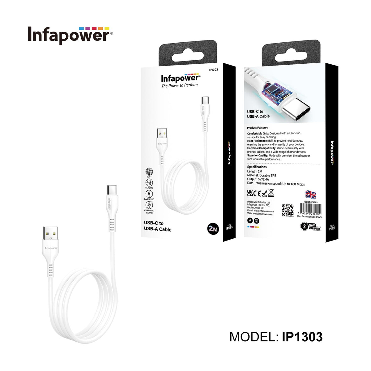 Infapower 2M USB-C to USB-A Charging Cable