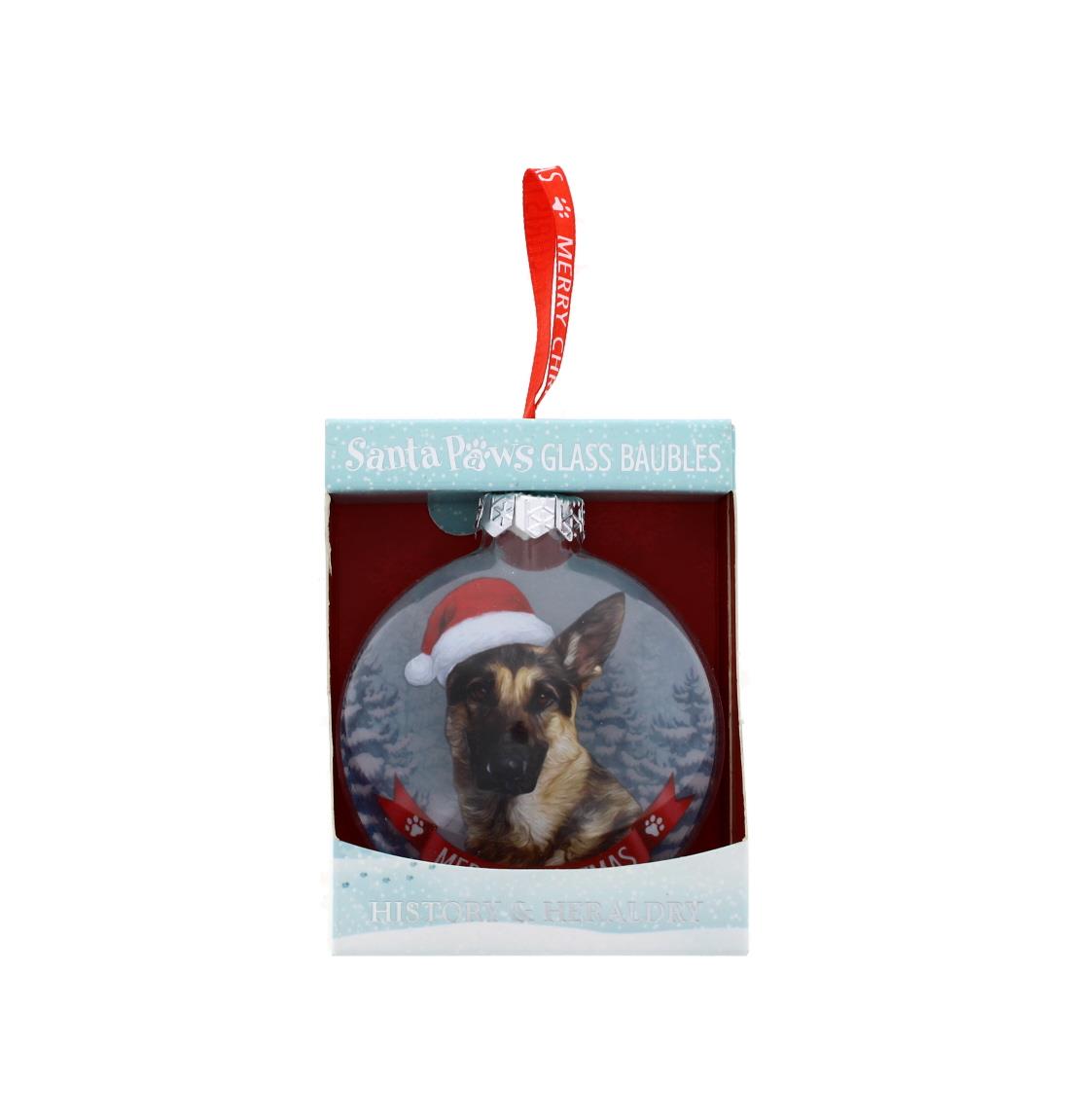 Santa Paws Glass Bauble German Shepard