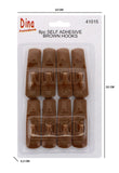 8PC SELF ADHESIVE BROWN HOOKS