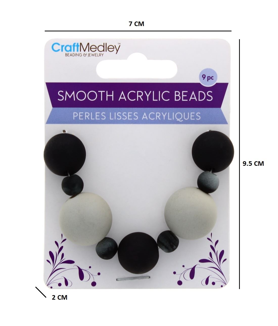 9 PC SMOOTH ACRYLIC BEADS BLACK