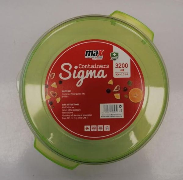 MAX HOUSE WARES 3200ML SIGMA ROUND CONTAINER GREEN AND WHITE