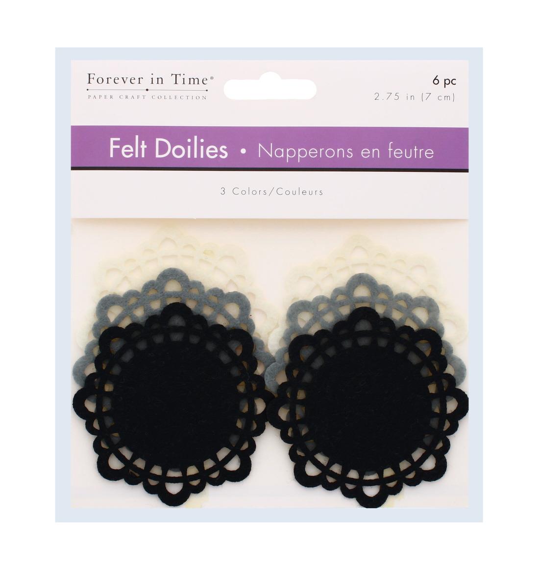 6 PC FELT DOILIES CLASSIC 3 COLOURS