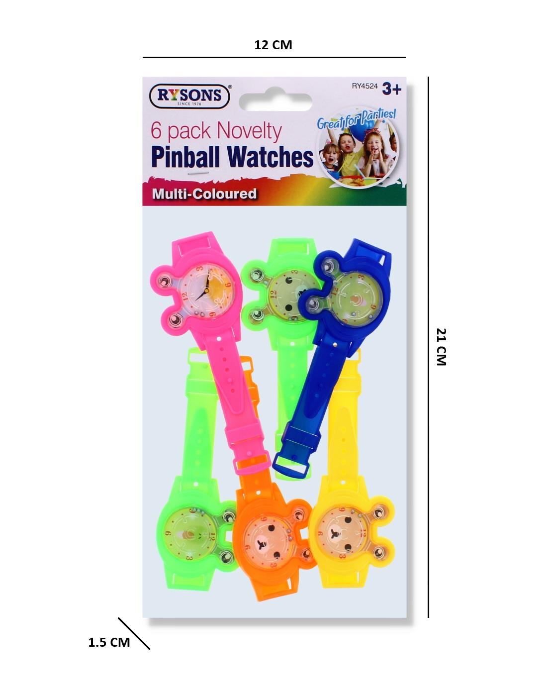 RYSONS 6PK ASSORTED PIN BALL WATCHES