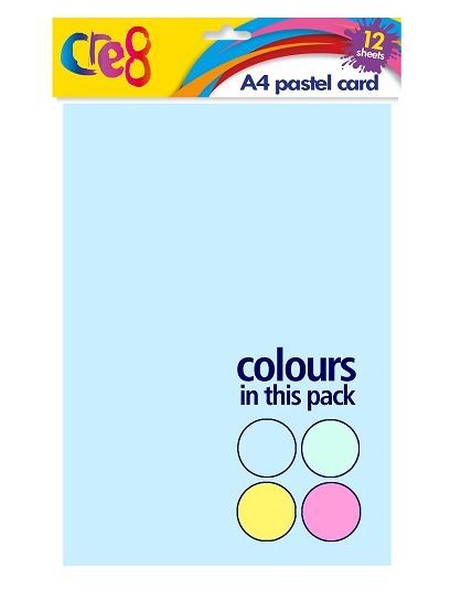 12PK ASSORTED CRE8 A4 PASTEL CARDS/SHEETS