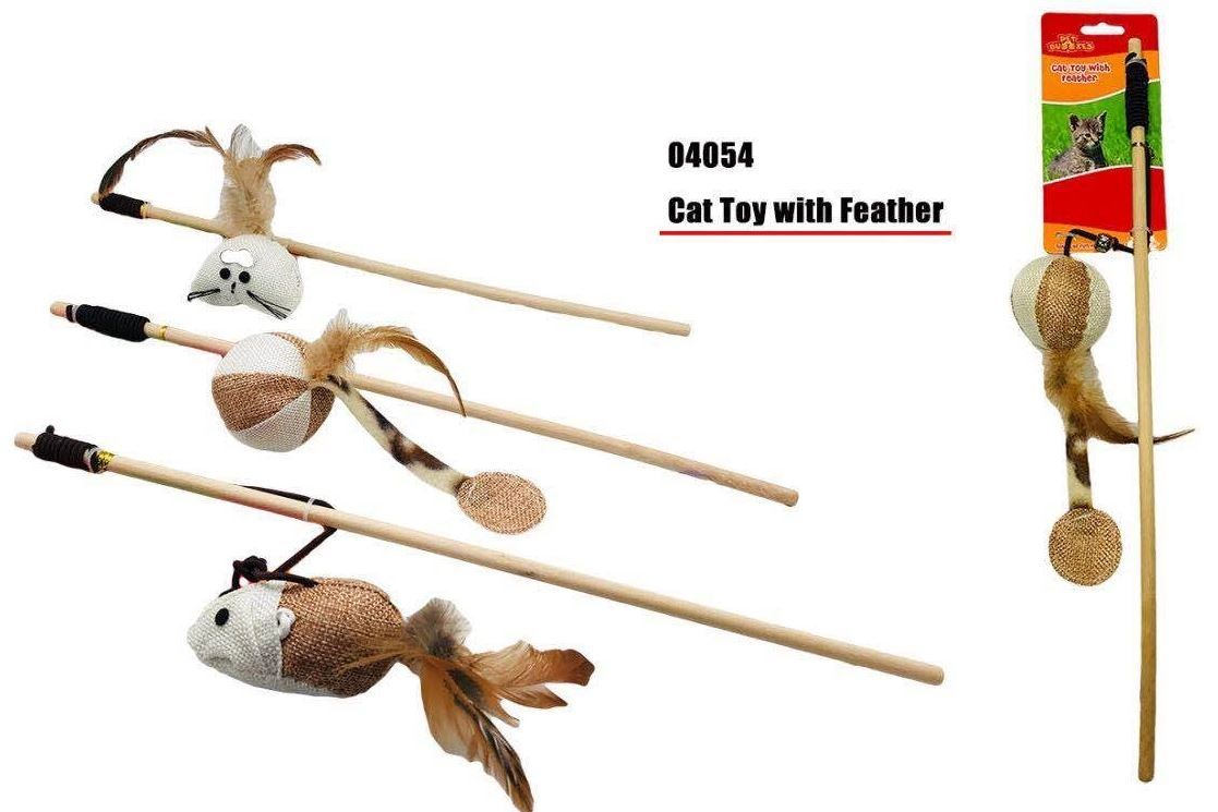PET BUDDIES CAT PLAY TOY WITH ELASTIC STRING AND FEATHER