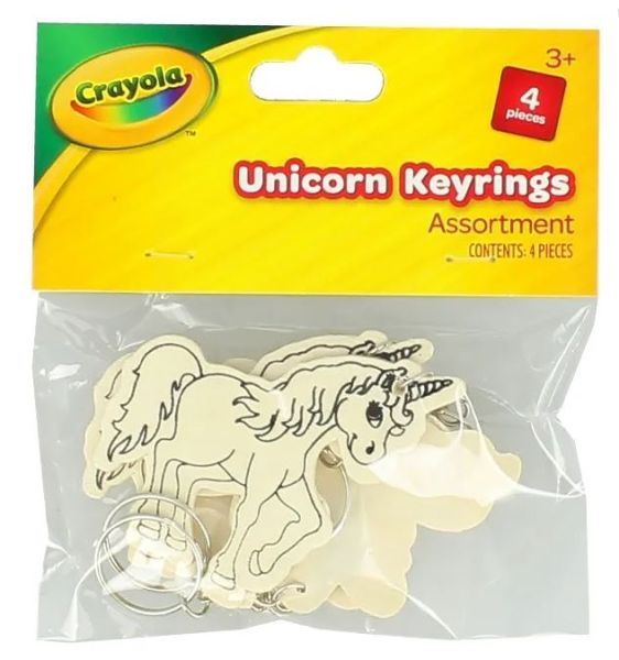 4PK CRAYOLA ASSORTED WOODEN KEYRINGS UNICORN