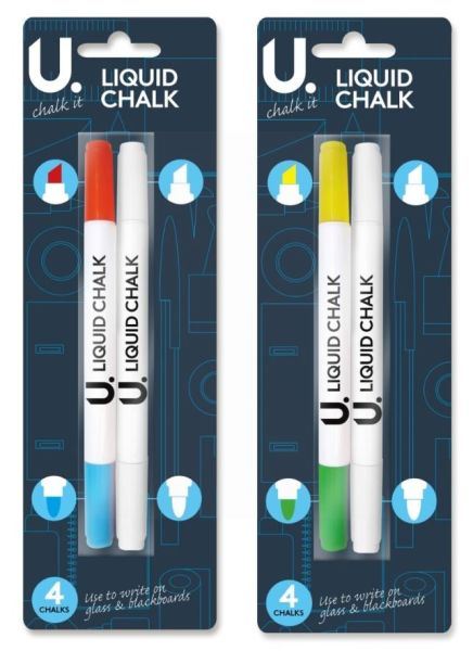 2PK LIQUID CHALK PENS- DOUBLE SIDED 4 CHALKS