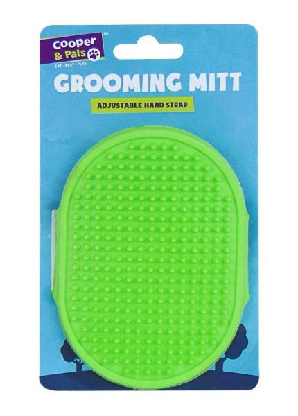PET GROOMING MIT WITH ADJUSTABLE HAND STRAP GREEN 12.5CM X 9.5CM