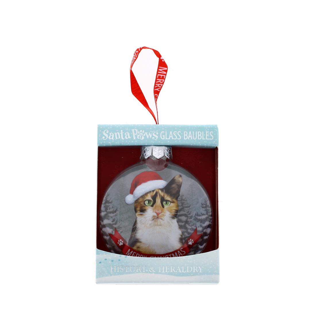 Santa Paws Glass Bauble Calico Cat