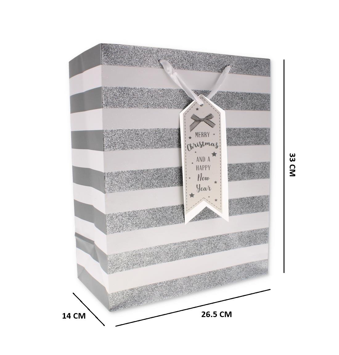 SILVER STRIPE LARGE GIFT BAG