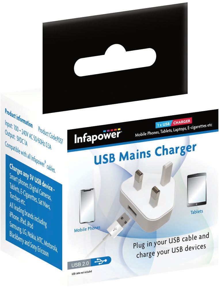 Infapower Single USB Mains Charger 1A