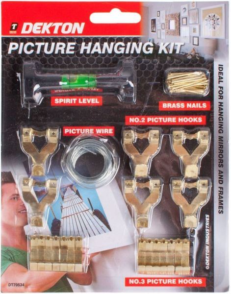 PICTURE HANGING KIT W/ NAILS, HOOKS, LEVELS & WIRE