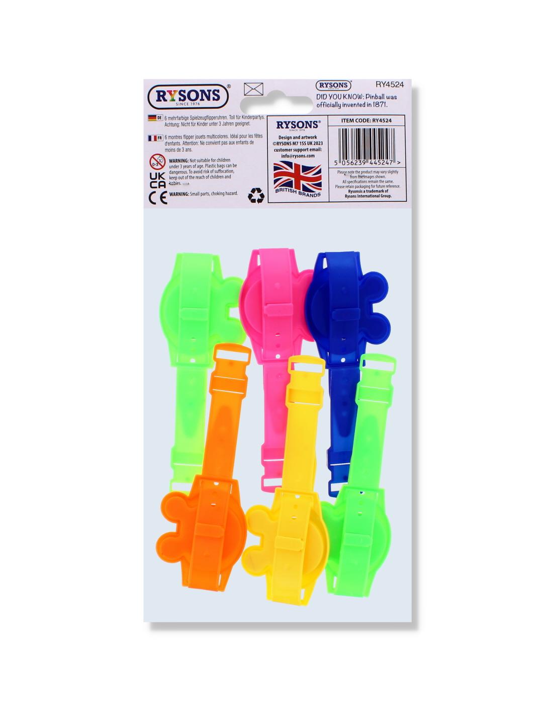 RYSONS 6PK ASSORTED PIN BALL WATCHES