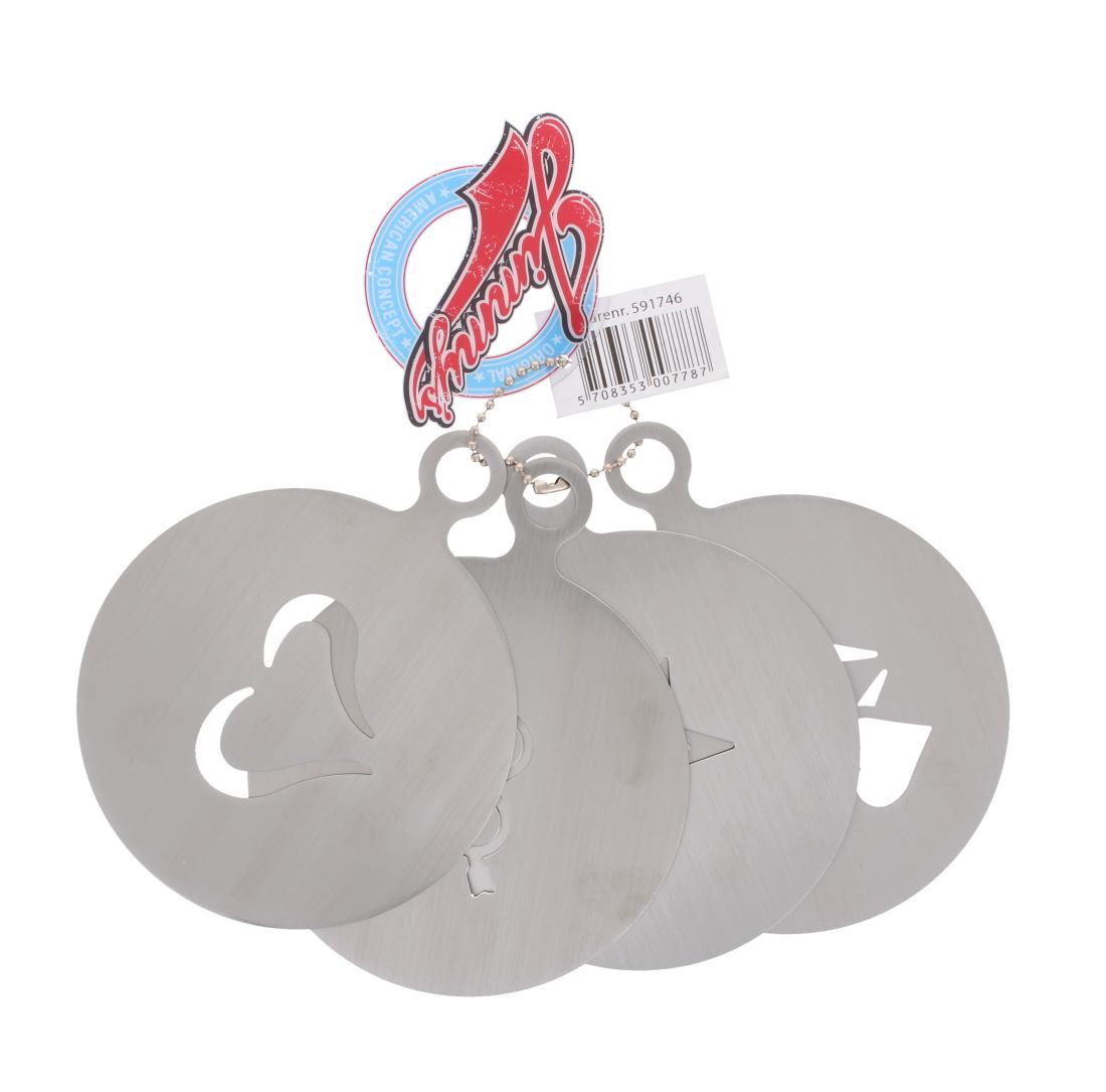 4PC ASSORTED STAINLESS STEEL COFFEE STENCILS