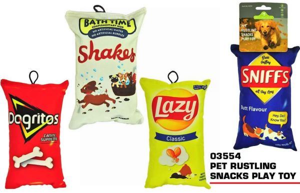 PET BUDDIES DOG SQUEAKY CRACKLE PET SNACK TOY 20CM X 14CM X 7CM