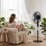 Infapower 16" Pedestal Fan | Black | Oscillating Cooling Fan | 3 Speed | Adjustable Height