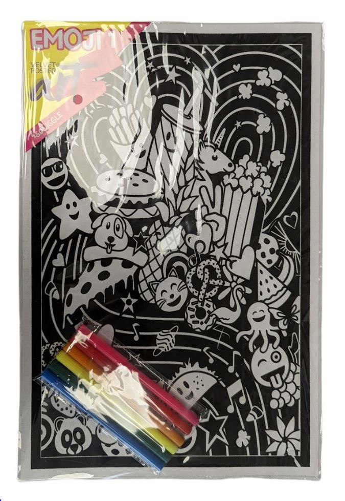 VELVET POSTER ART W/ ASST PENS EMOJI 1 38 X 25CM