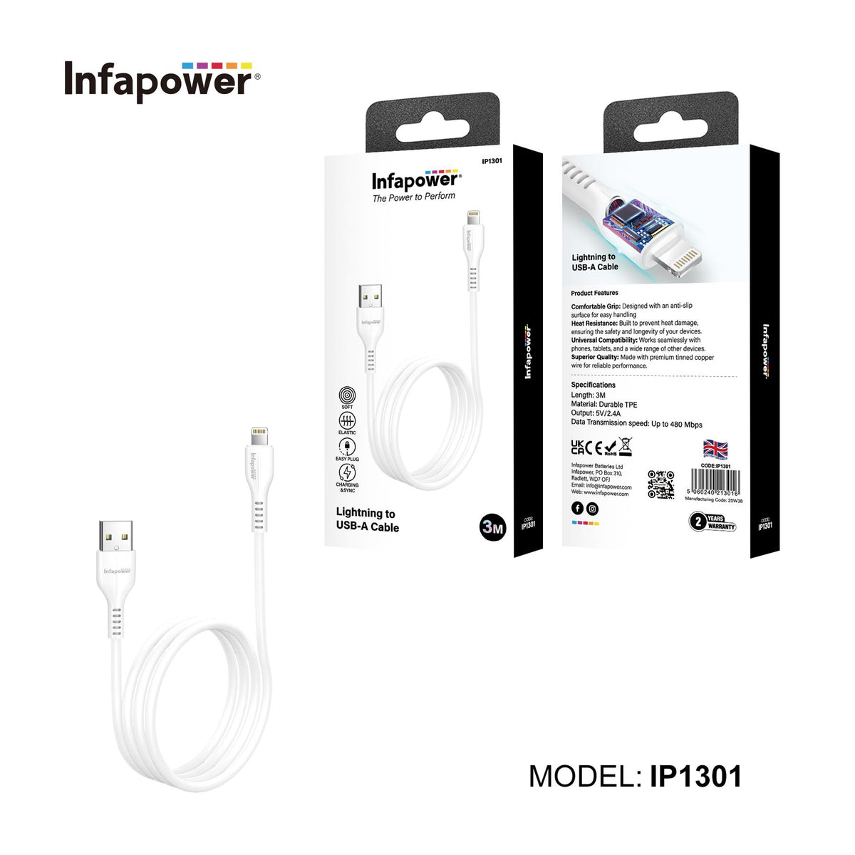 Infapower 3M Lightning to USB-A Charging Cable for iPhone