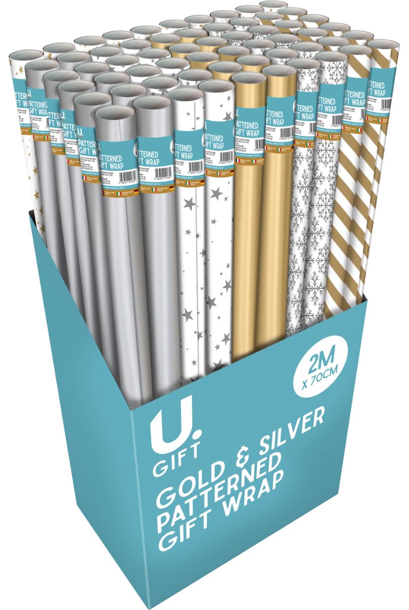 GIFTWRAP GOLD & SILVER PATTERN 2MX70CM