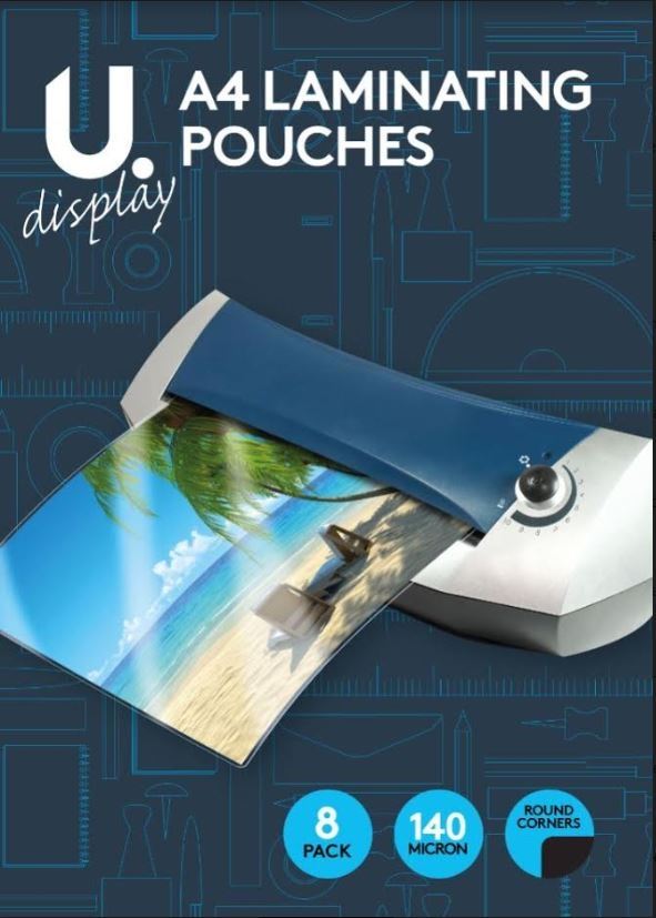 8Pk U DISPLAY A4 LAMINATING POUCHES