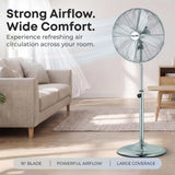Infapower 16" Chrome High Velocity Pedestal Fan | Metal Floor Fan | Adjustable Height | 3 Speed