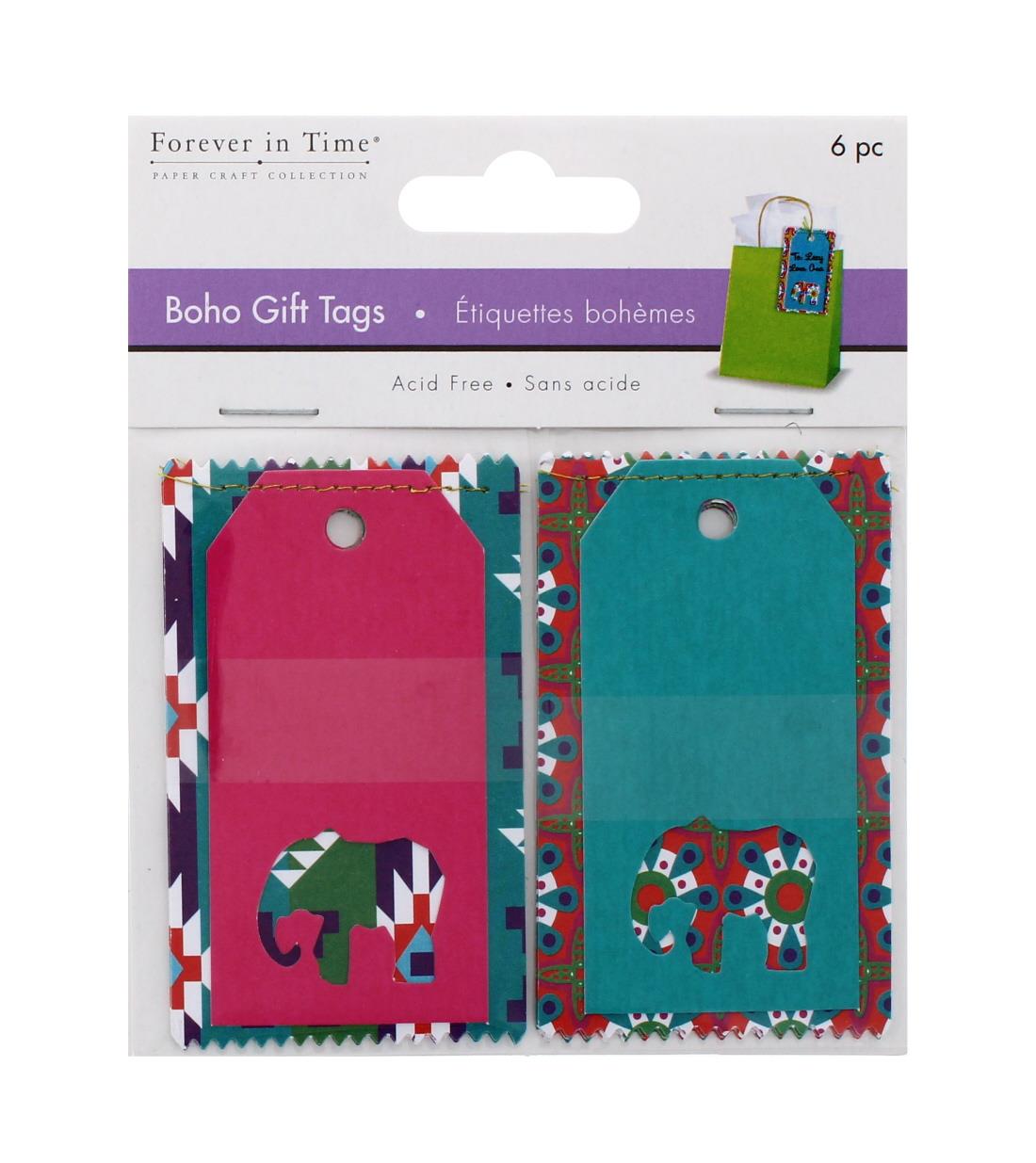 6PK BOHO GIFT TAGS ELEPHANT