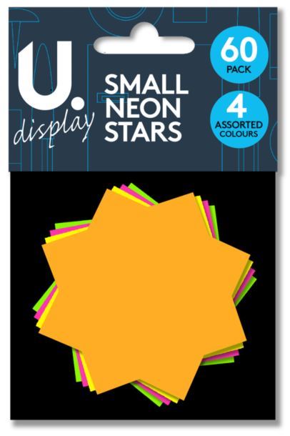 60PK ASSORTED SMALL NEON STARS