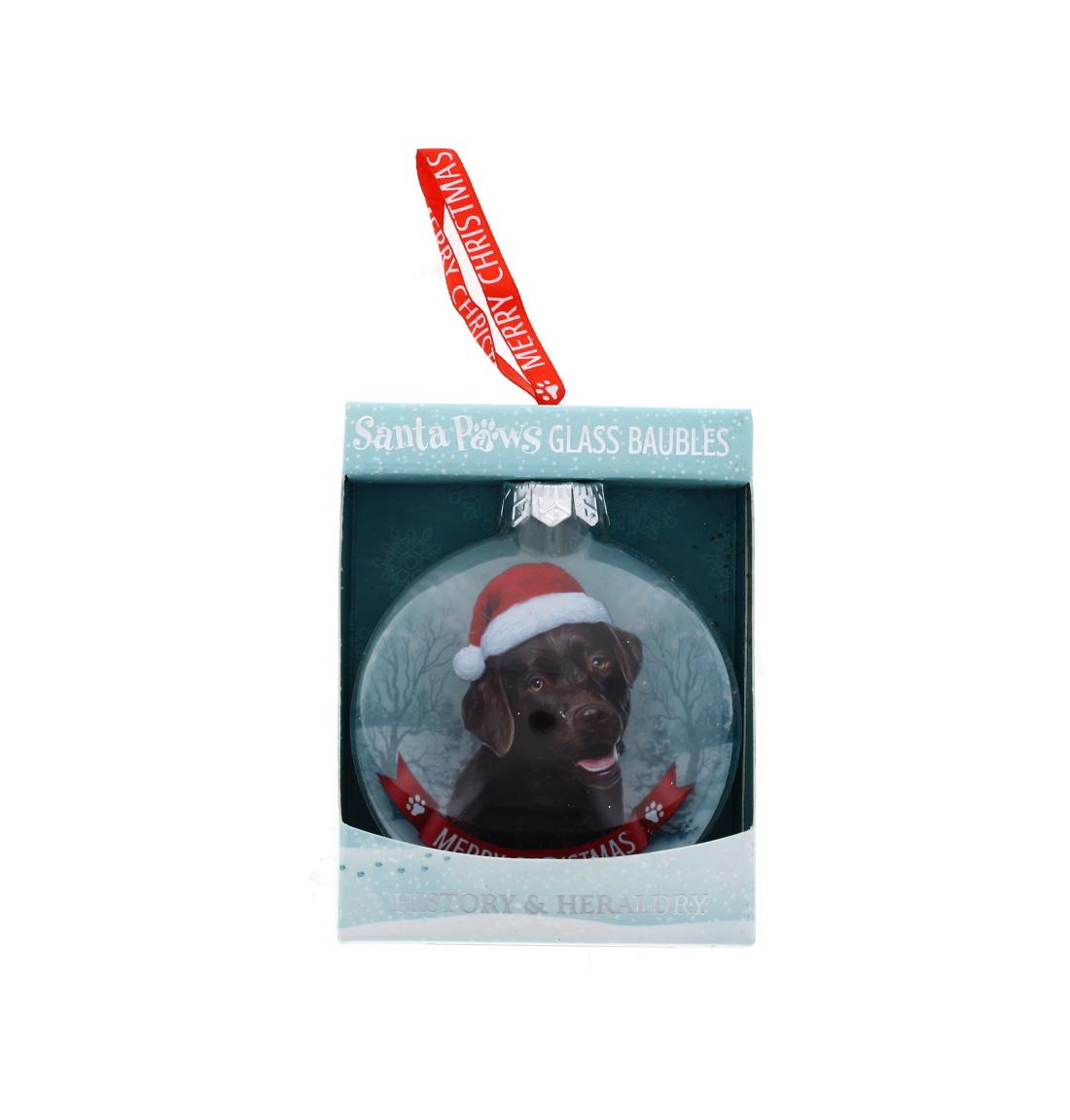 Santa Paws Glass Bauble Chocolate Labrador
