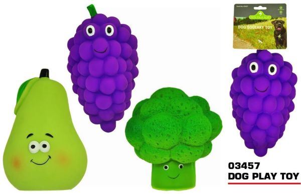 PET BUDDIES DOG SQUEAKY PLAY TOY FRUIT & VEG 20CM X 12CM
