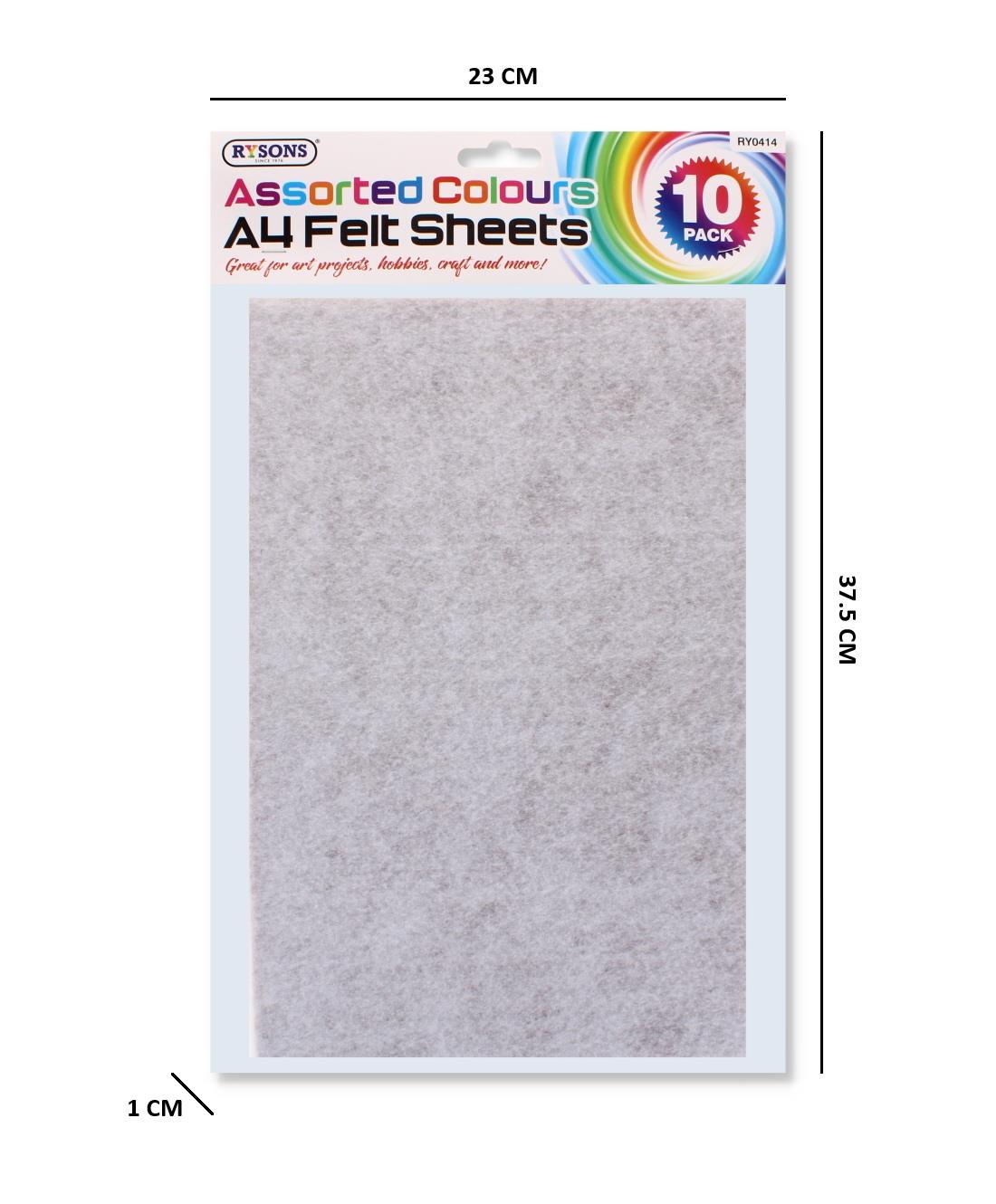 10PK ASSORTED COLOURS A4 FELT SHEETS
