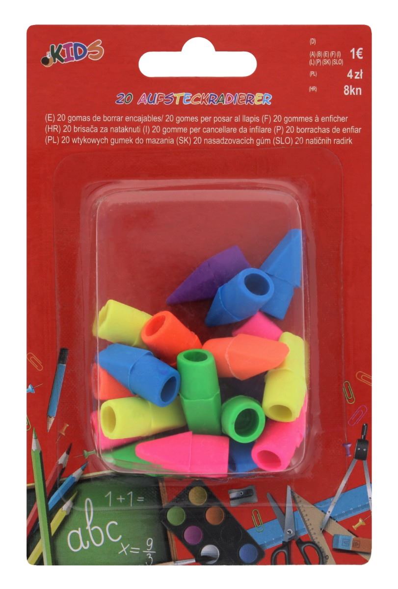 20PK KIDS ERASER PENCIL TOP
