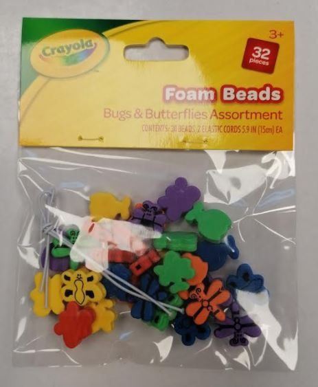 32PK ASSORTED CRAYOLA FOAM BEADS BUGS/BUTTERFLIES