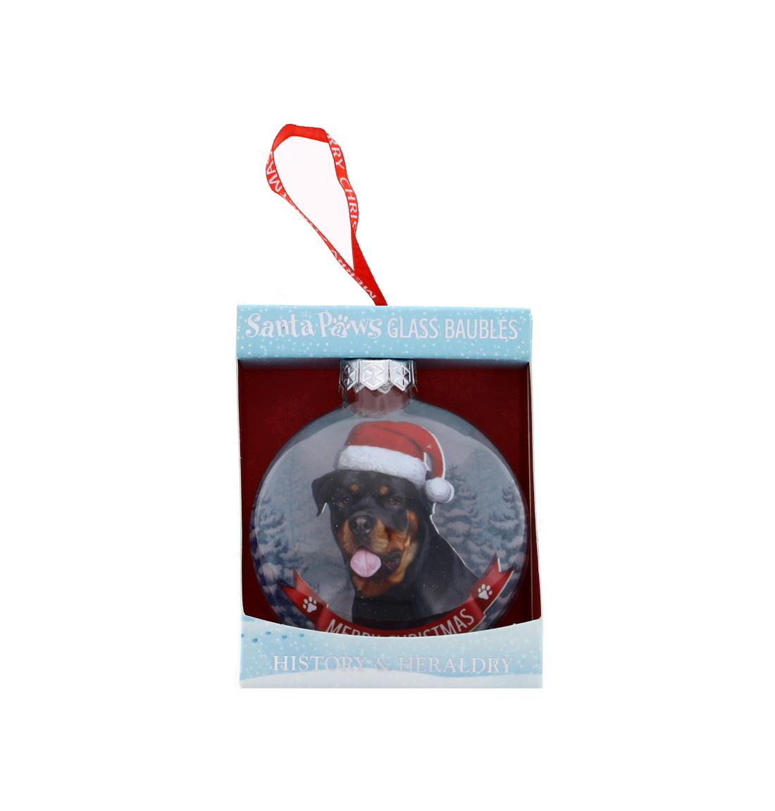 Santa Paws Glass Bauble Rottweiler