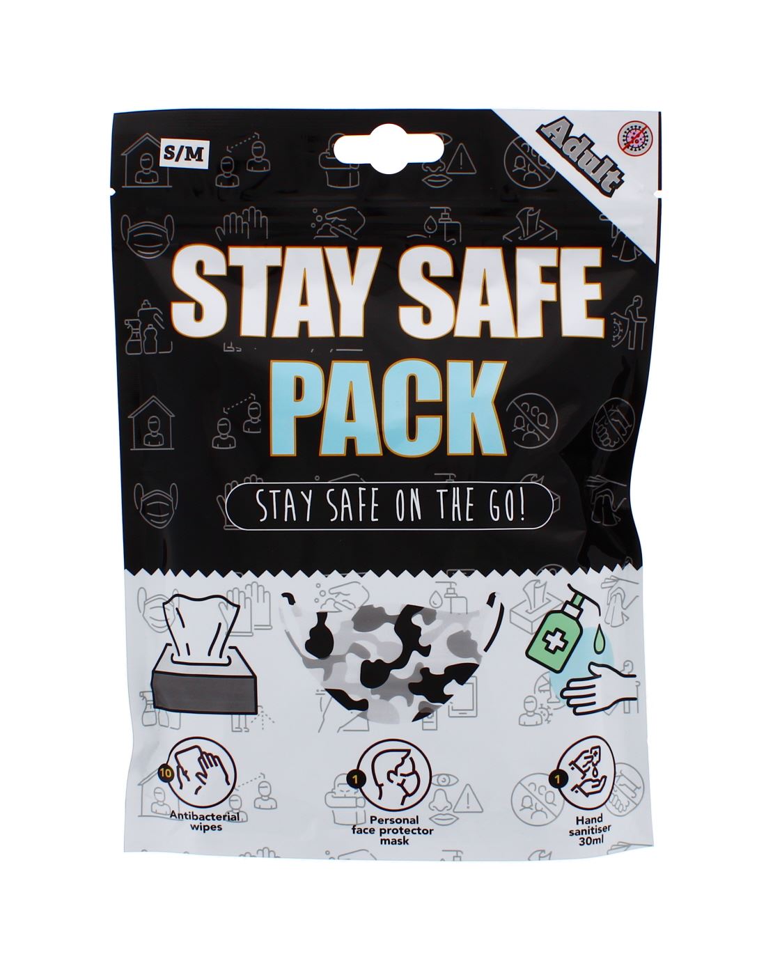 ASSORTED ADULT STAY SAFE PACK WITH MASK