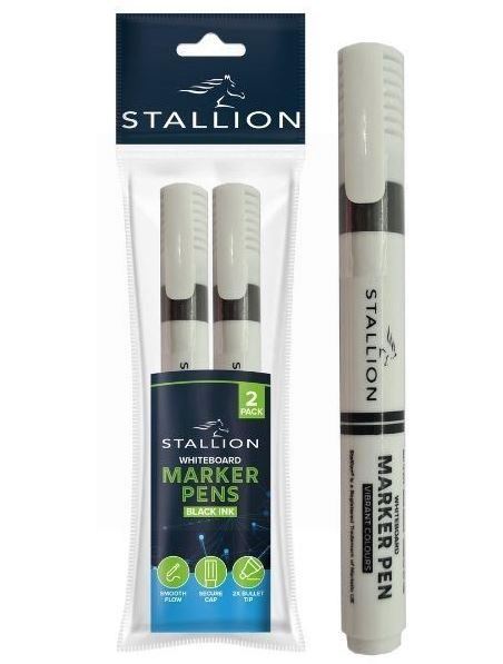 2PK STALLION WHITEBOARD MARKER PENS BLACK INK