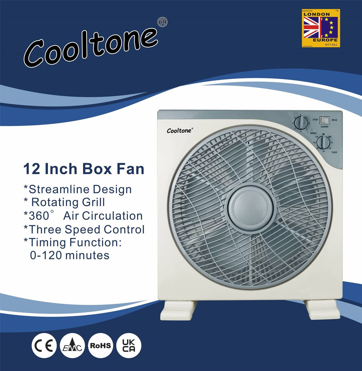 12" PLASTIC BOX FAN 360 DEGREE ROTATION