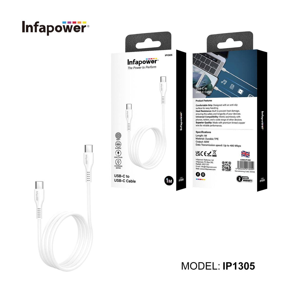 Infapower 1M USB-C to USB-C Charging Cable