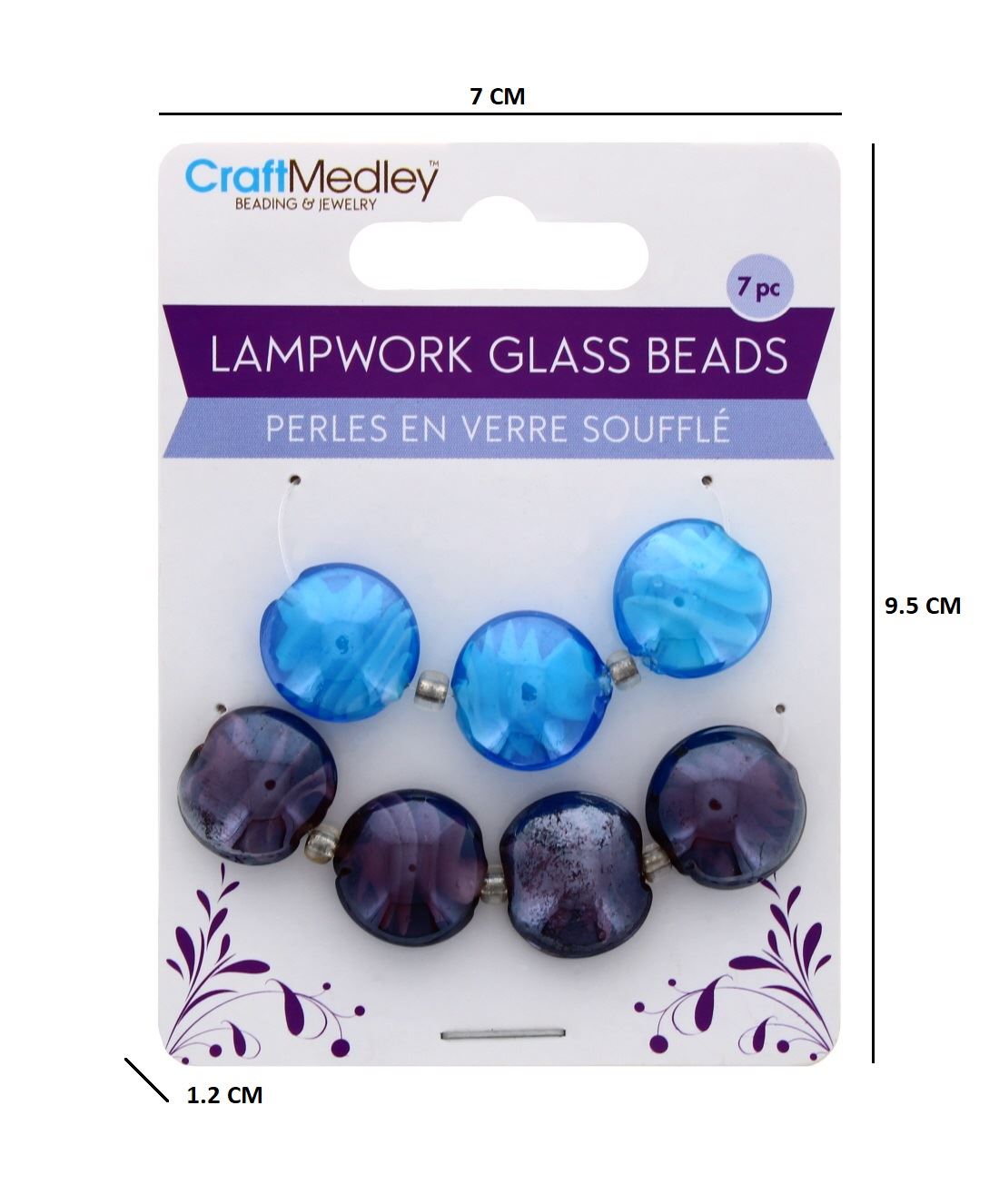 7 PC LAMPWORK GLASS BEADS PURPLE HAZE