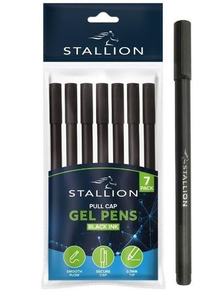 7PK STALLION PULL CAP GEL PENS BLACK INK