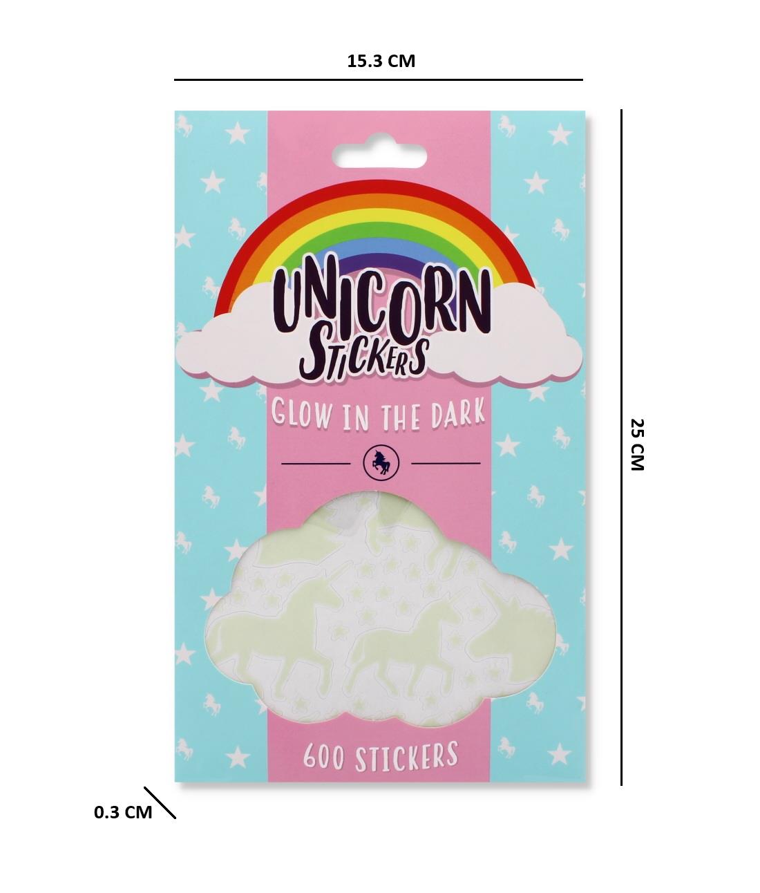 600PCS 5 SHEETS UNICORN STICKERS GLOW IN DARK