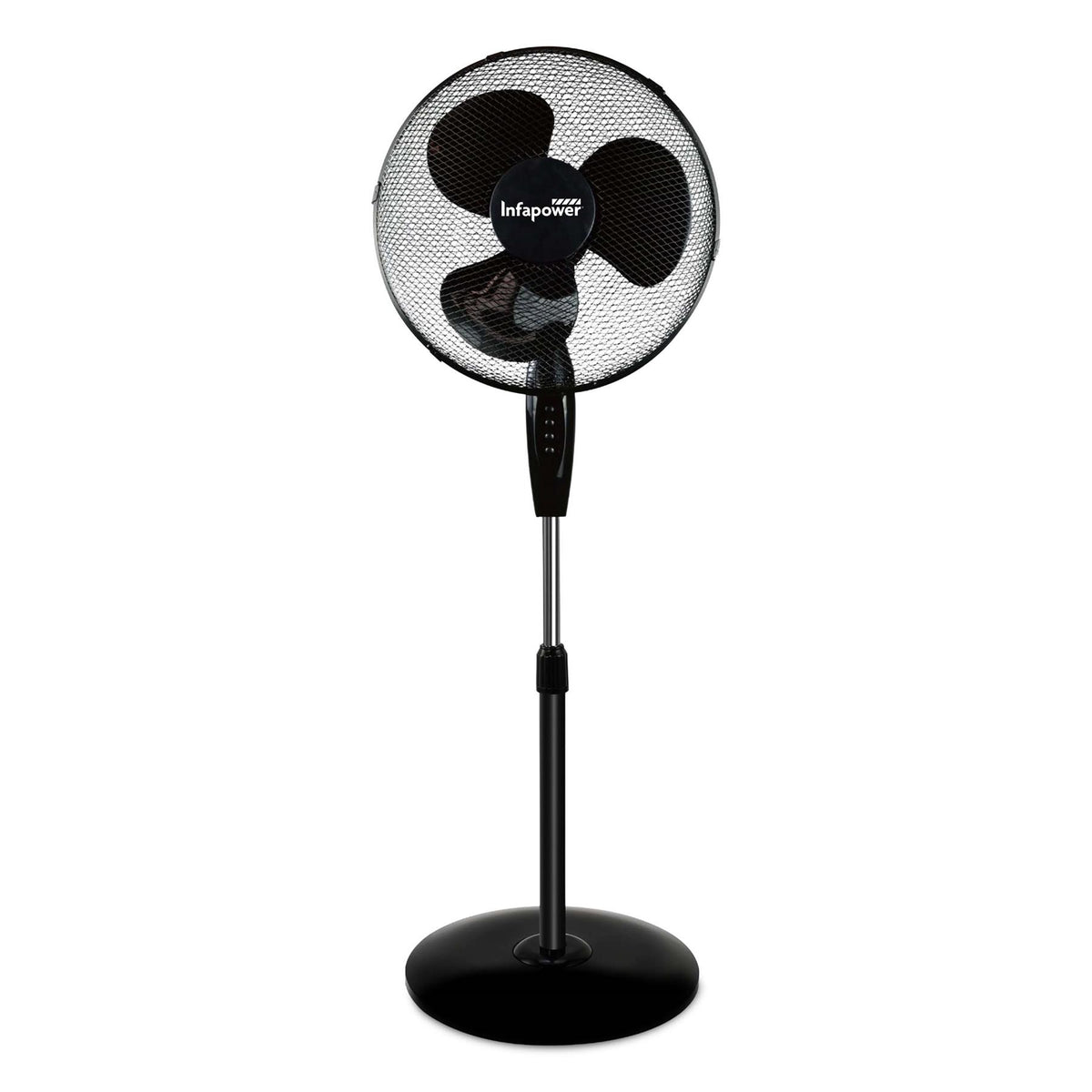 Infapower 16" Pedestal Fan | Black | Oscillating Cooling Fan | 3 Speed | Adjustable Height
