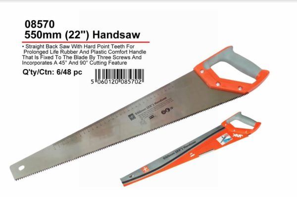 STRAIGHT BACK HANDSAW W/ RUBBER/PLASTIC HANDLE 550MM