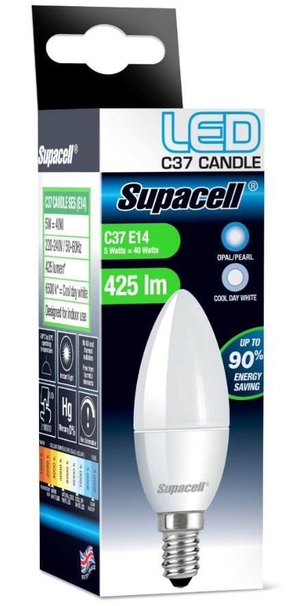 SUPACELL E14 LED CANDLE 5W COOL WHITE