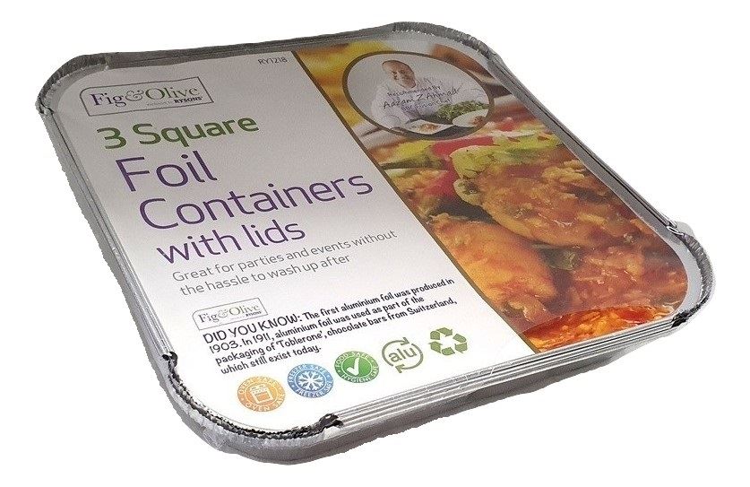 3 SQUARE FOIL CONTAINERS W/LIDS