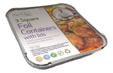 3 SQUARE FOIL CONTAINERS W/LIDS
