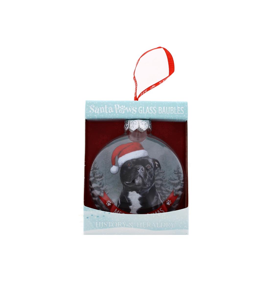 Santa Paws Glass Bauble Black Bull Terrier