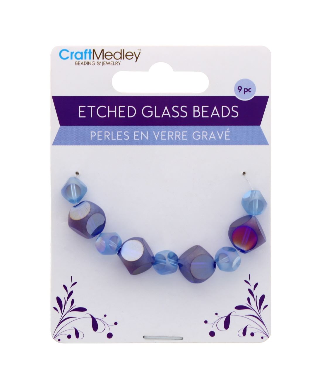 9 PC ETCHED GLASS BEADS REGAL