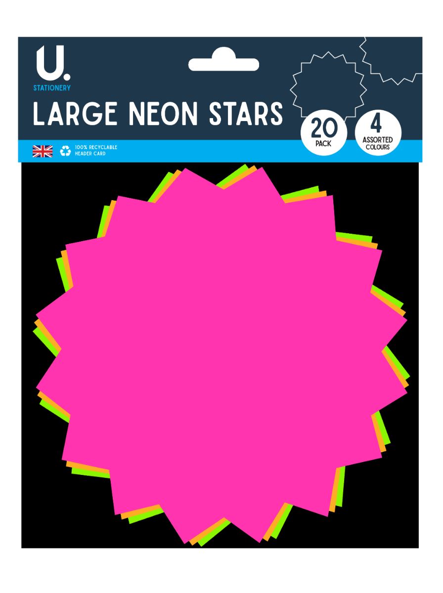 20 ASSORTED LARGE NEON STARS