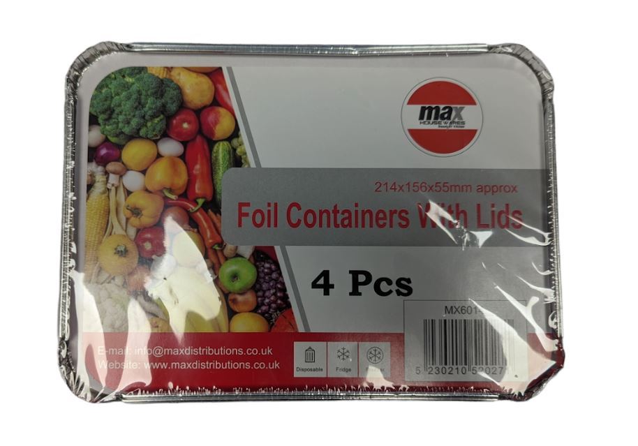 MAX HOUSE WARES RECTANGLE FOIL CONTAINERS WITH LIDS 4 PACK